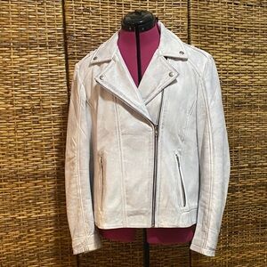 EUC Jild New Leather Inn white gray motorcycle biker jacket soft 100% leather XL